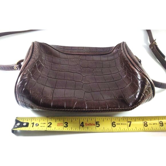 Vintage Liz Clairborne Brown Crocodile Embossed Leather Crossbody Bag Pocketbook - Picture 9 of 12